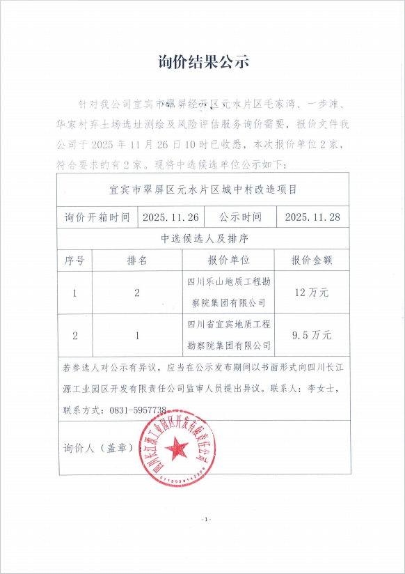 詢(xún)價(jià)結(jié)果公示